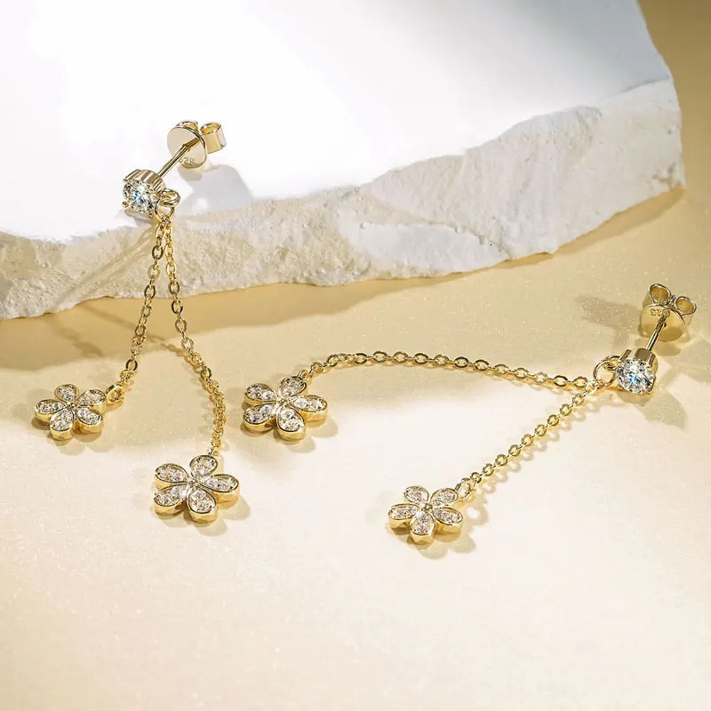 Anziw 4mm D Drop Earrings for Women S925 Silver Chain Star Flowers Pendant Stud Earrings Daily Wear Wedding Jewelry 250701
