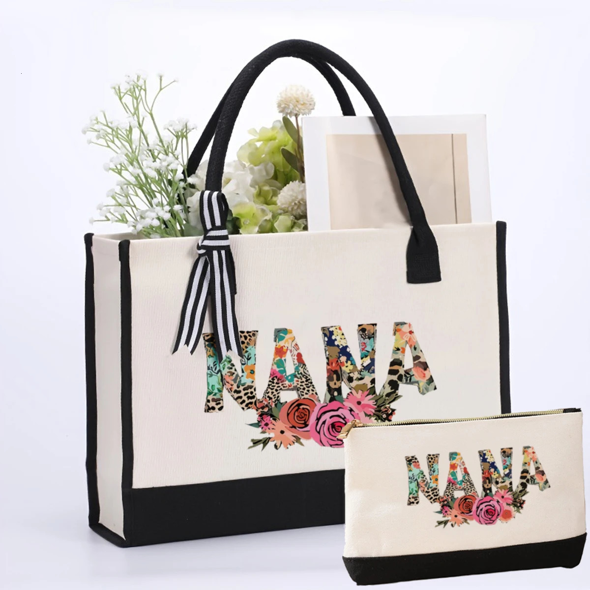 Fashionable Printed Tote Bag Set for Women Large Waterproof Canvas Shopping Bag 250701