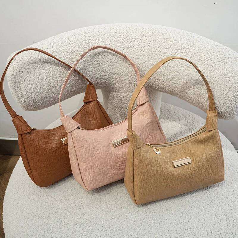 New Women's Retro Solid Color PU Leather Handbag Fashion Shoulder Underarm Casual Hobos Bag for Ladies