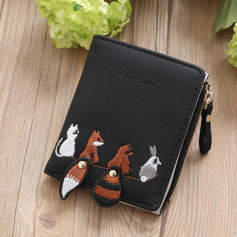 Wen Small Wallet Cute Tail Embroidery Square Zipper Coin Purse Ladies Holder College Girl Mini May Bag Y250707