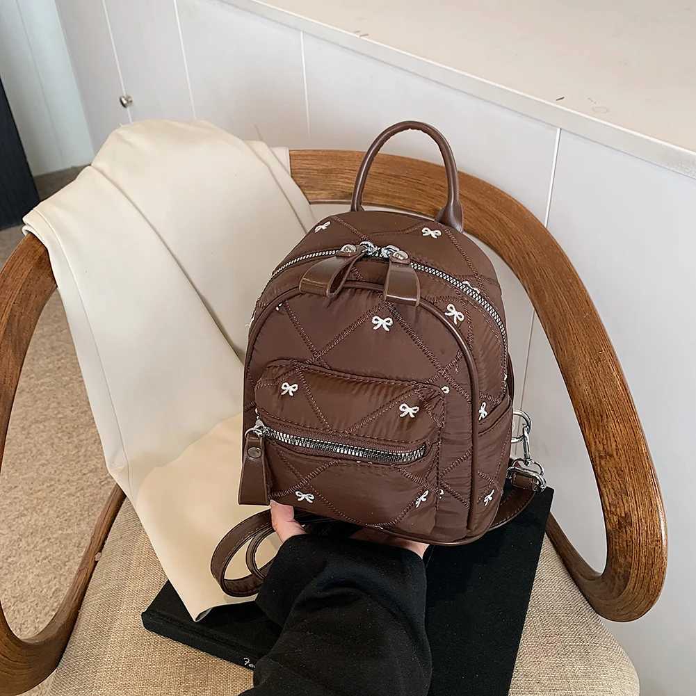 Wen Embroidery Bow Backpack Large Capacity Casual Laptop Backpack Soft Quilted School Bag School Outdoor Camping Picnic Bag Y250707