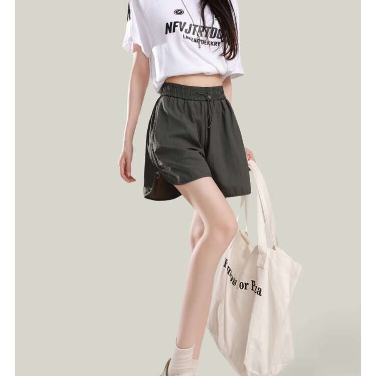 Gray Cargo Shorts For Women Summer New Design Korean Style Loose Drawstring High Waist Petite Casual Pants B5