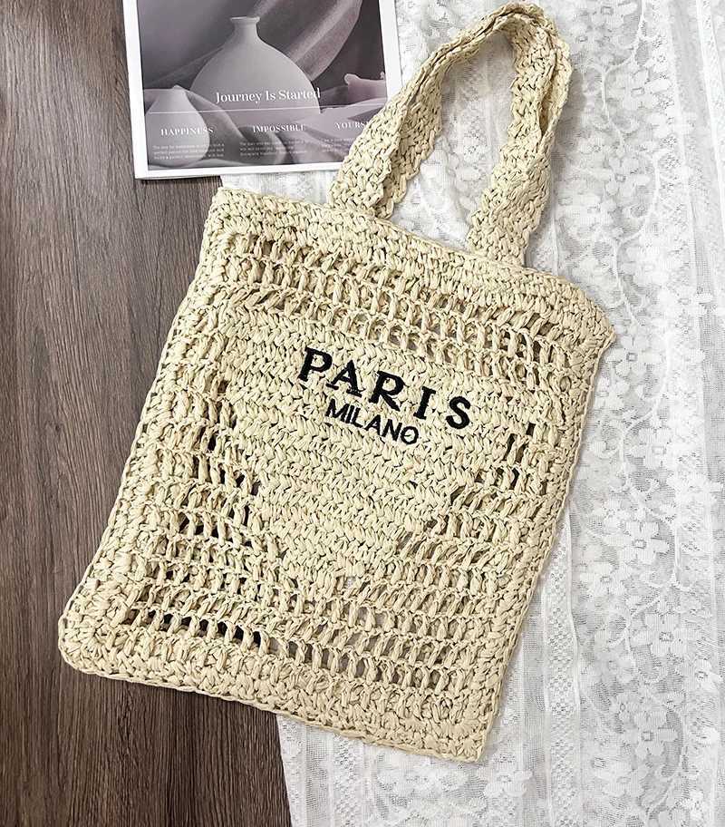 Summer beach fashion hollow straw womens shoulder bag designer letter woven womens handbag casual handmade handbag Z250707