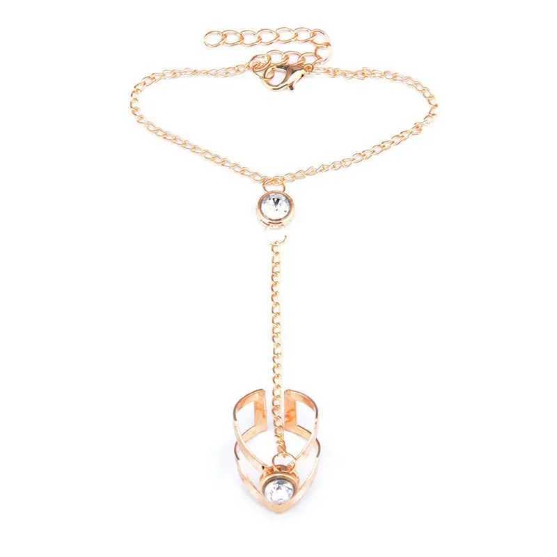 Bohemia Punk Link Chain Ring Connected Bracelets Gold Color Metal Finger Ring Bracelets Hand Harness Fashion Jewelry for Women XJ250707