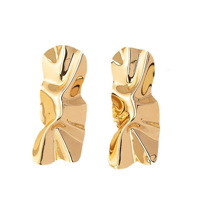 Jewelry Wrinkled Metal Geometric Irregular Exaggerated Minimalist Style High-End Light Earrings