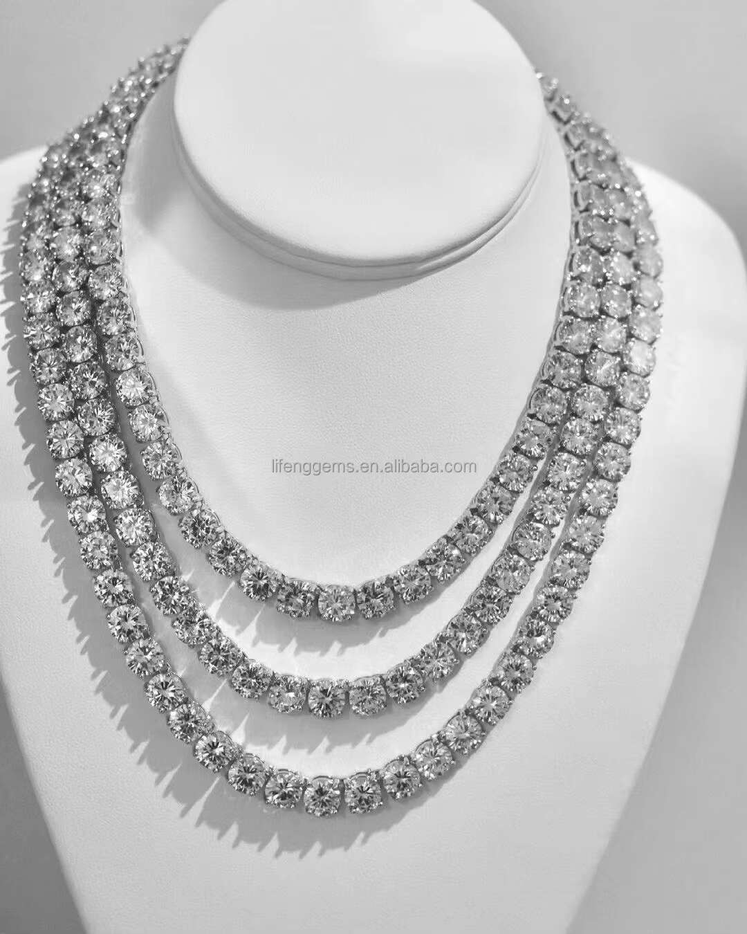 Hip Hop 925 Sterling Silver 5mm White Gold Plated VVS Moissanite Diamond Tennis Chain Necklace for Men