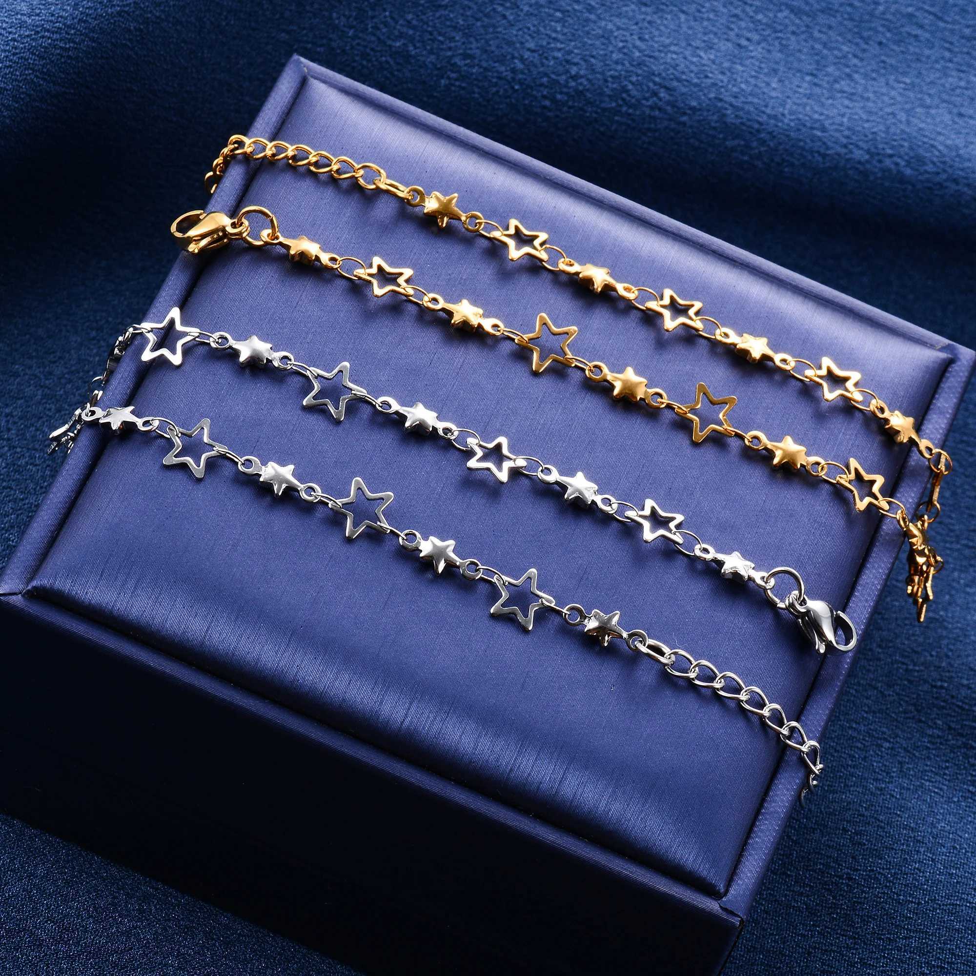 7mm Cute Stainless Steel Star Bracelet Link Hand Chain for Women Girl Handmade Gold Color Wristband Anklets Metal Jewelry Gift XJ250707