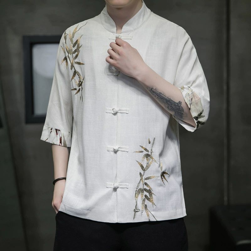 Men's Linen Shirt Short Sleeve New Chinese Style Button Half Sleeve Designer Short Sleeves Tang Suit Summer Chinese Style Men's Cotton Linen