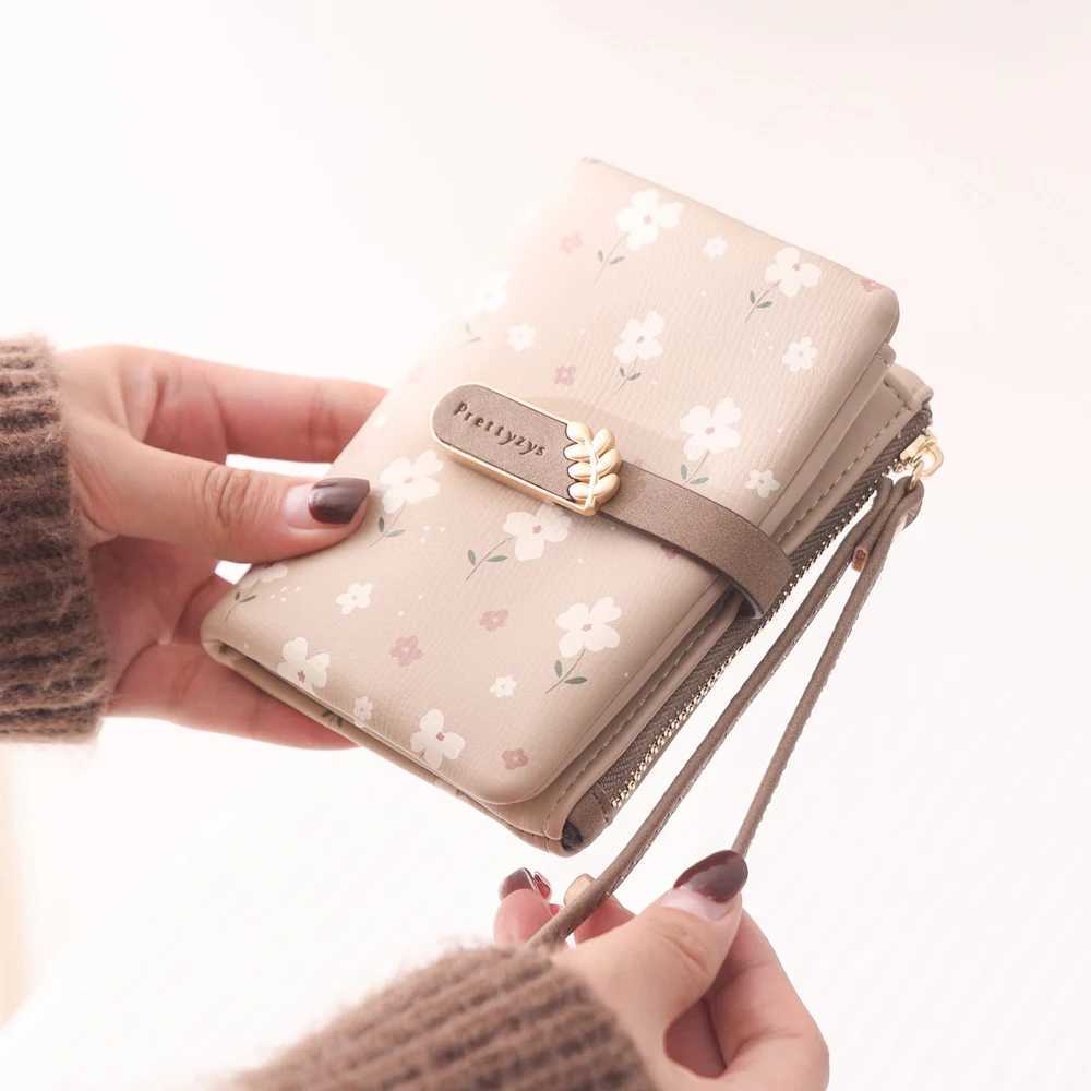 Wen Short Wallet Cute Leaf Flower Pattern Design Girl Zipper Coin Purse Ladies ID Holder PU Small Cluh Mey Bag Y250707