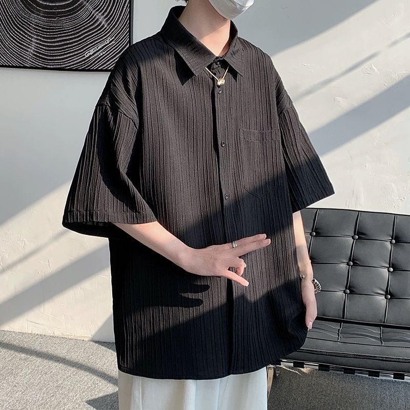 Naples Black Ice Silk Shirt Men's Short Sleeve Designer Short Sleeves Summer Loose Plus Size American Style Cool Shirt Jacket Men's Trendy