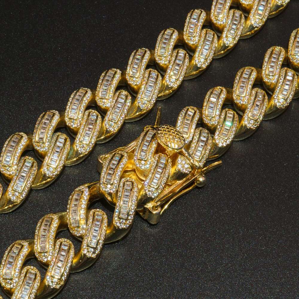 Hot Sale 18mm Custom S925 Hip Hop Jewelry Iced Out Necklace Gold Plate Vvs Moissanite Bracelet Cuban Link Chain