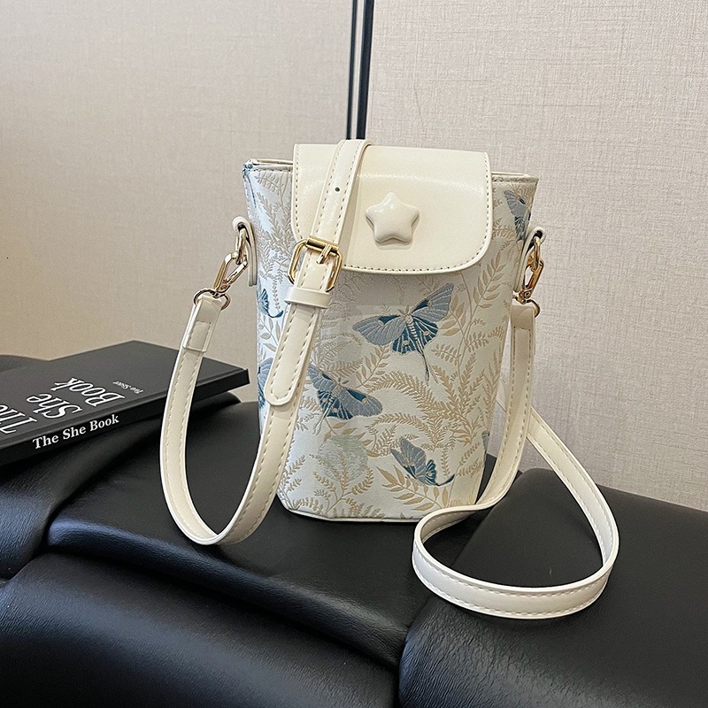 Free shipping designer Summer Summer High-end Crossbody Bag Women 2025 New National Style Bow Print Off-white Phone Bag