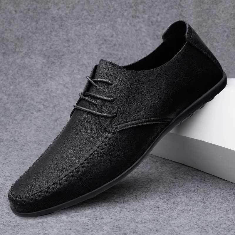 Mens Leather Shoes Soft Soles Four Seasons Plus Size Casual Leather Shoes Fion Trendy Youth Party Versatile Driving Shoes Y250707