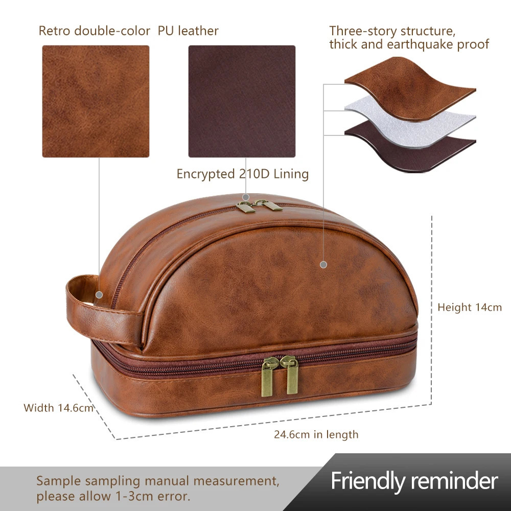 Mens leather makeup bag for travel mens high-end sense large capacity storage travel wash bag waterproof toiletry bag 250701