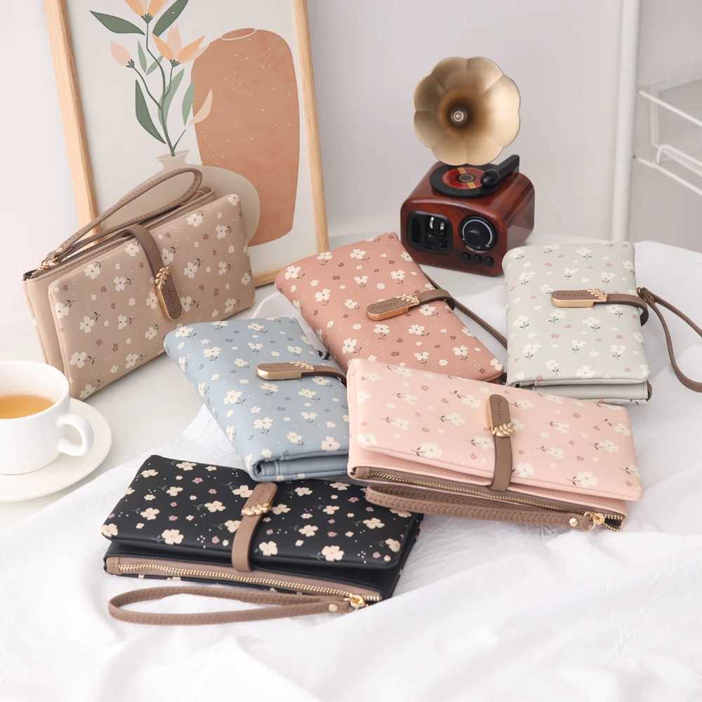 Wen Lg Wallet Cute Leaf Flower Pattern Design Girl Zipper Coin Purse Ladies ID Holder PU Small Cluh Mey Bag Y250707
