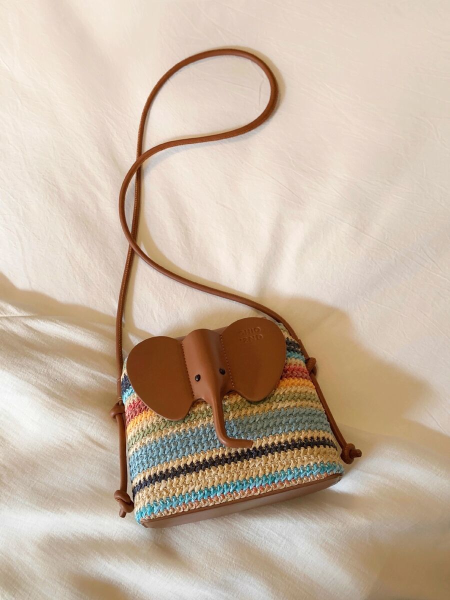Summer night breeze bucket bag, rainbow elephant woven bag, women's summer single shoulder crossbody bag