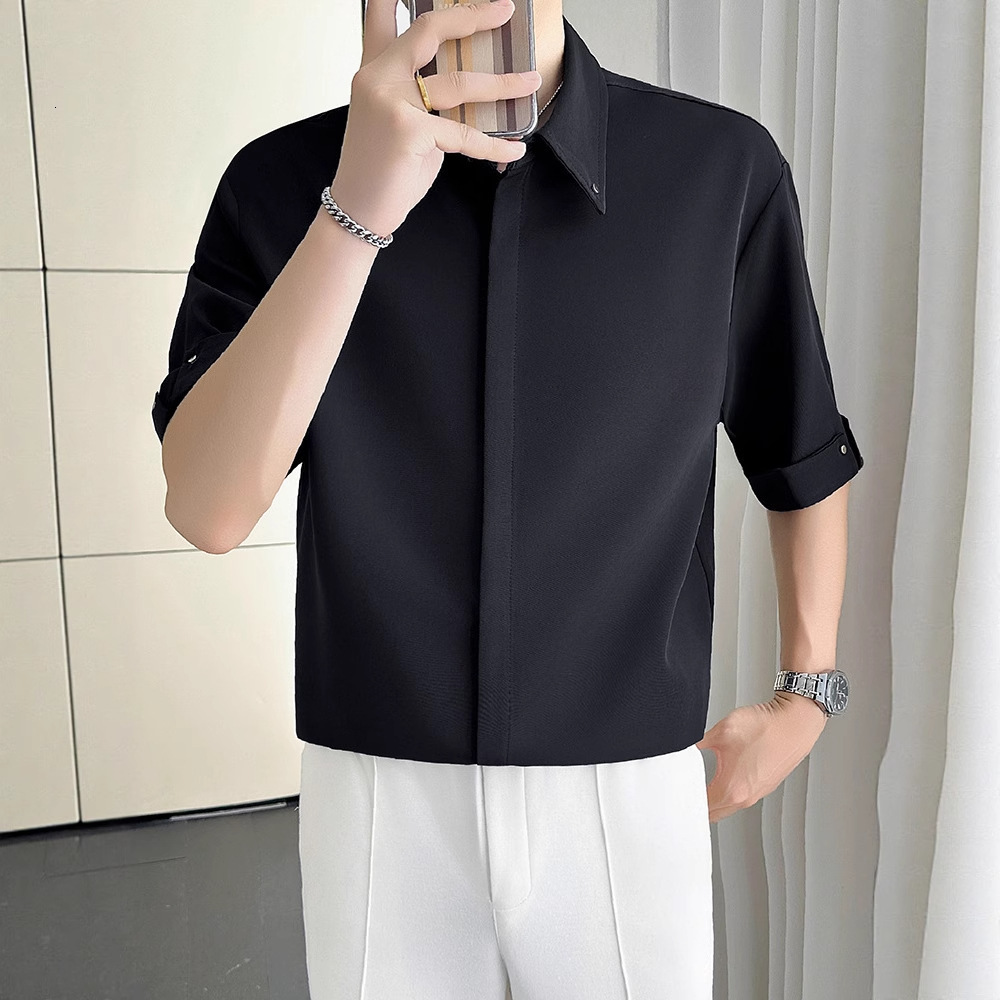 2025 Super Popular Men's Short Sleeve Designer Short Sleeves Shirt Draped Summer Ice Silk Clothing High-end Cool Seven-quarter Sleeve Hidden Butt