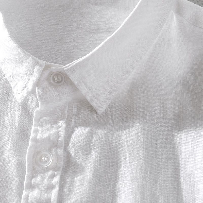 100% Linen Short Sleeve Shirt Men Cotton Linen Clothing Top Casual Summer Half Sleeve Shirt Loose Style Square Collar 250704