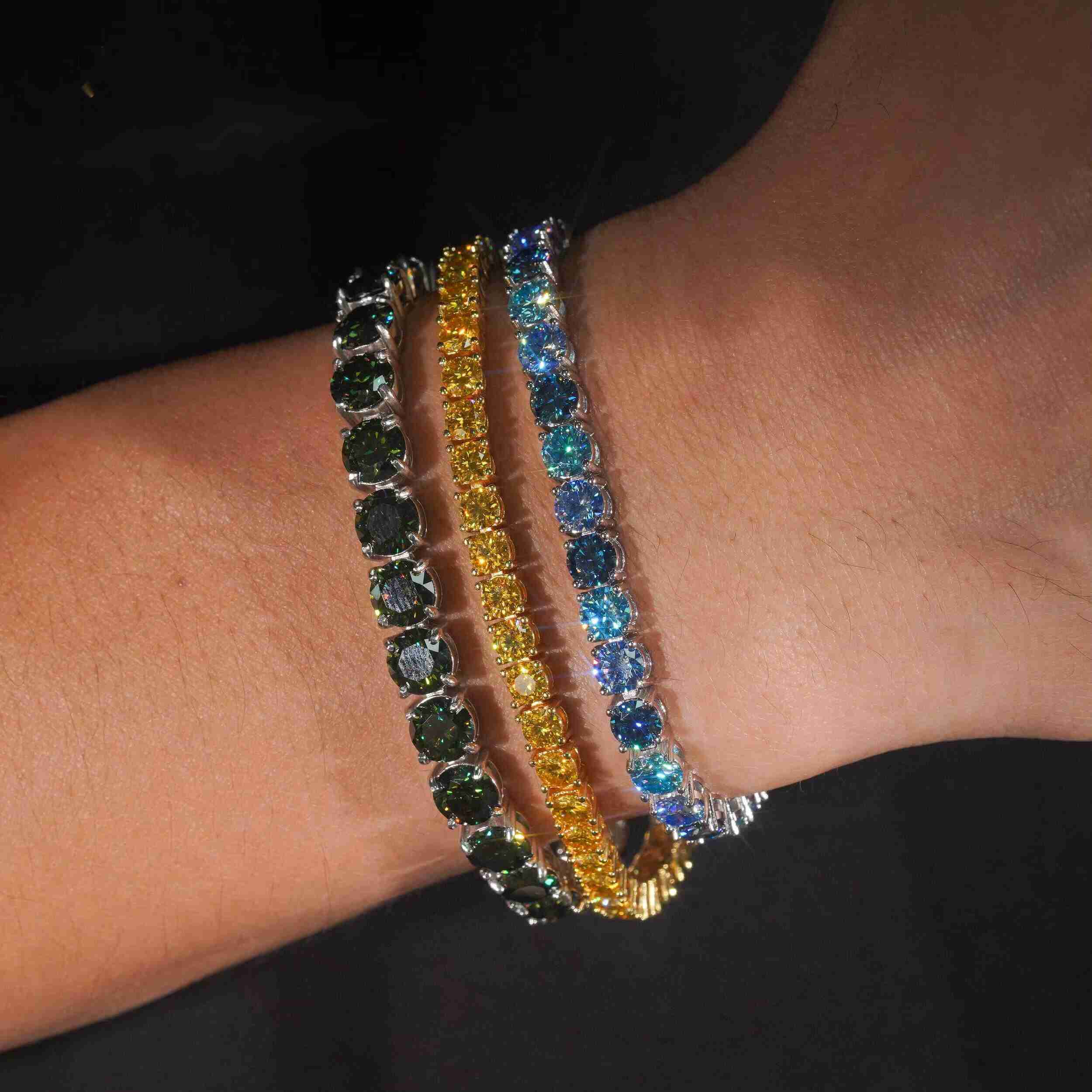 Classic Design GRA Certified 4mm 5mm 6.5mm Colorful Moissanite Hip Hop 925 Silver Tennis Bracelet