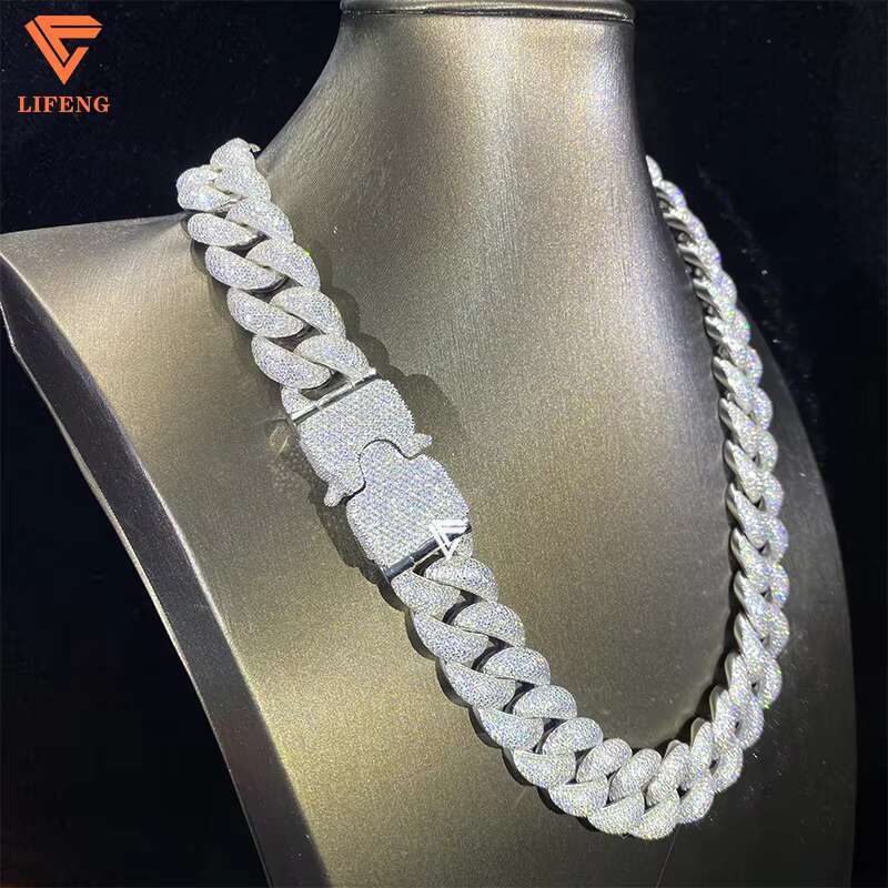 Hiphop Moissanite Chain Ice 20mm 8rows Bubble Cuban Link Chain 925 Silver Cuban Necklace Set Bracelet Rapper Fine Jewelry