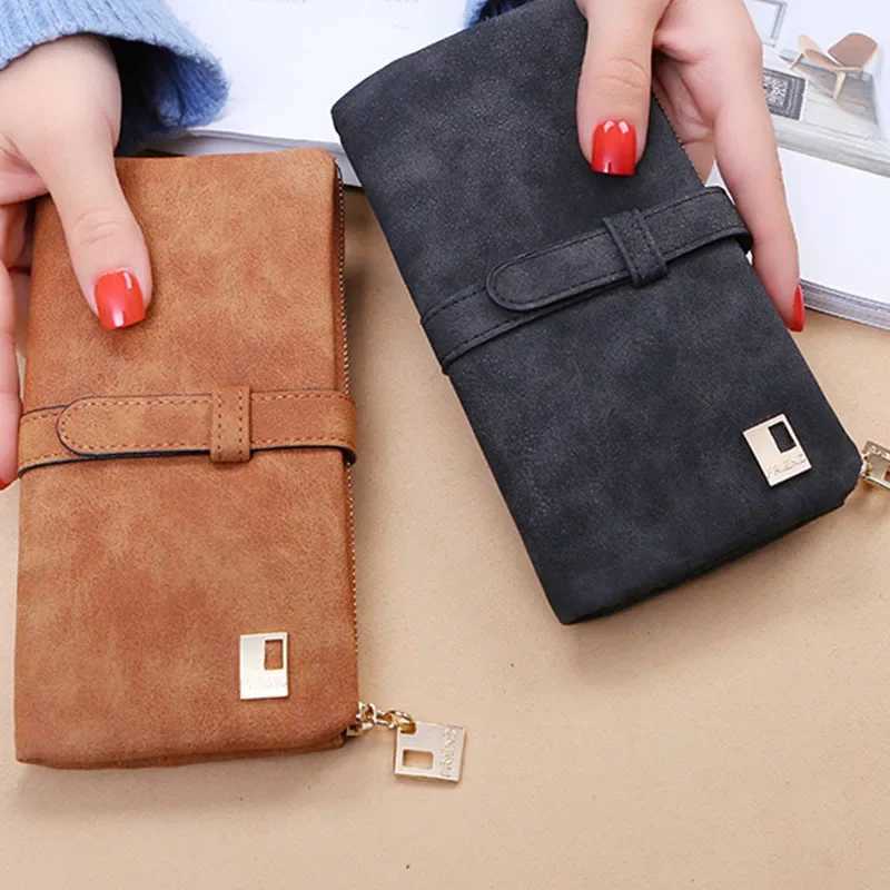 New Fi Wen Wallets Drawstring Nubuck Leather Zipper Frosted Wallet Womens LG Design Purse Two Fold More Color Cluh Y250707