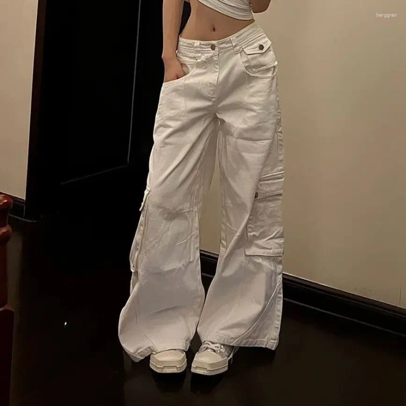 Womens Pants Multi-pocket White Cargo Jeans For Summer Low Waist Loose Wide Leg Versatile Casual Trousers Y2k Sweatpants Baggy Z260313