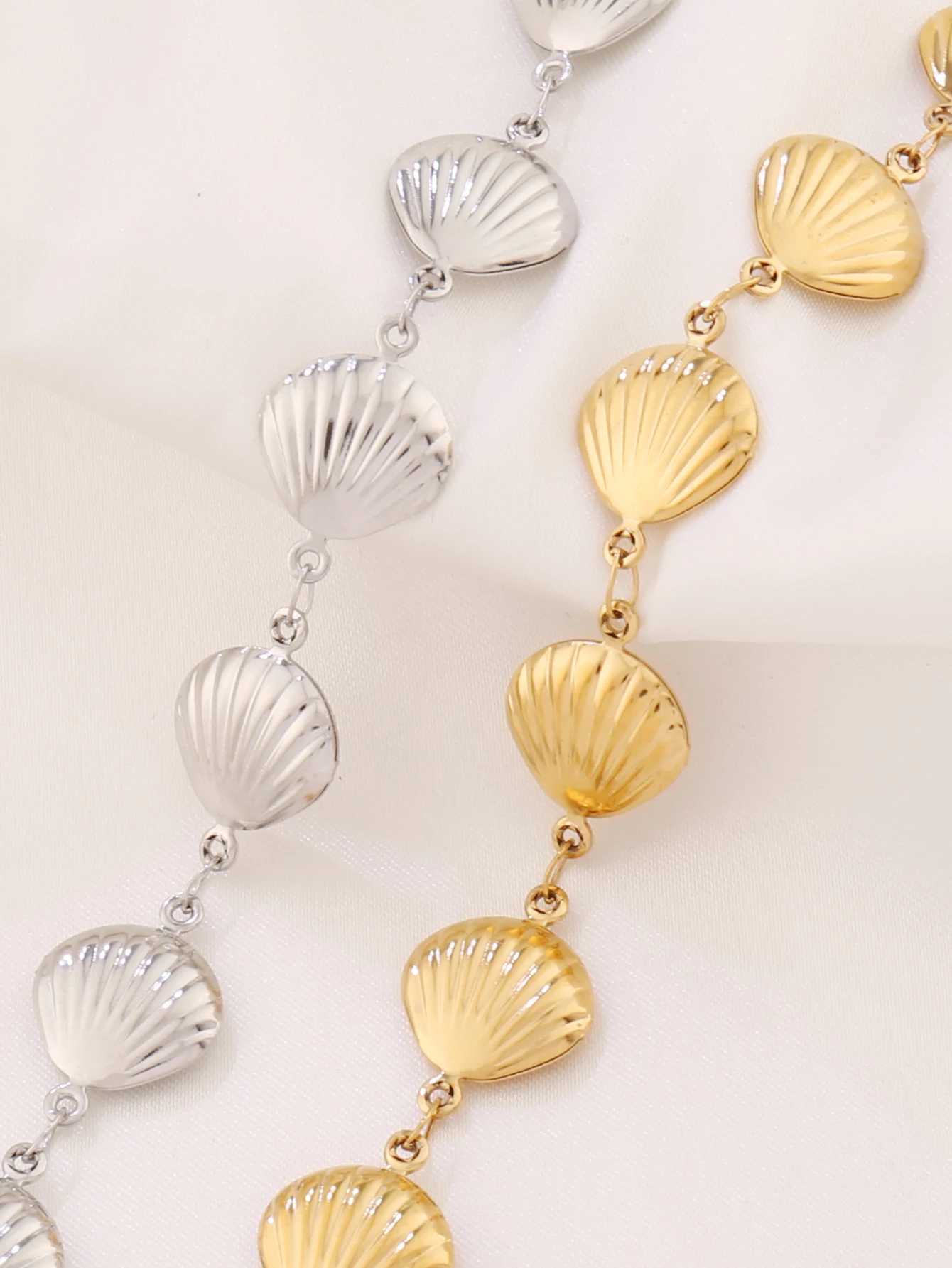 316L Gold Color Stainless Steel Metal Hollow Conch Shell Chain Bracelets For Women Summer Ocean Beach Hand Bracelet Jewelry GiftXJ250707