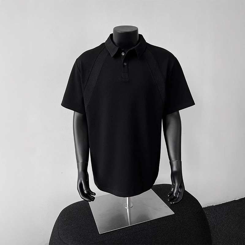 American Style Regular Shoulder Designer Short Sleeves Polo Shirt Short Sleeve T-shirt Men Summer Spliced Turn-down Collar Shirt Heavyweight Stiff Box
