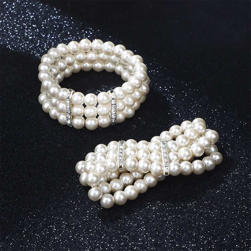 3 Rows Imitation Pearl Glass Bracelet Elasticity Bracelet Simulated Pearl Multilayer Beaded Bangles Women Jewelry XJ250707