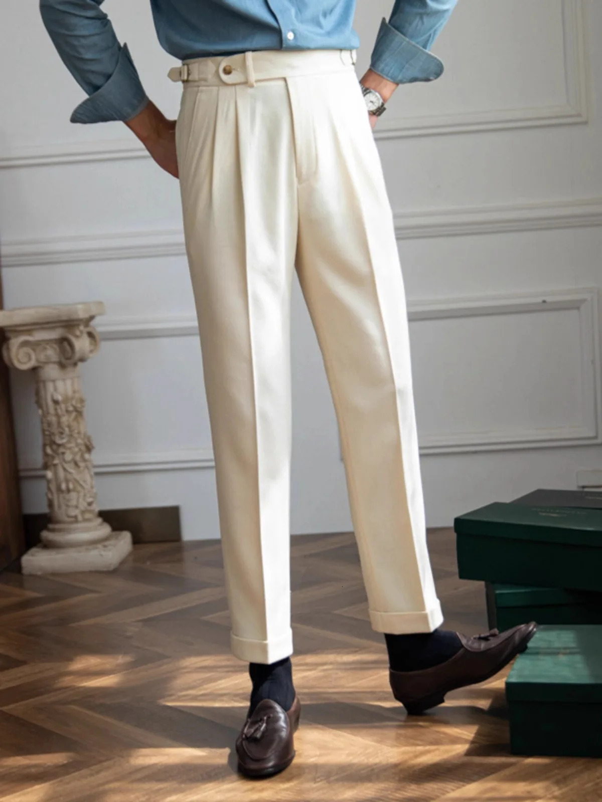 England Style Naples Pants For Men High Waisted Paris Button Business Casual Trousers Spring Autumn Fashion Suit Pant Adjustable 250707