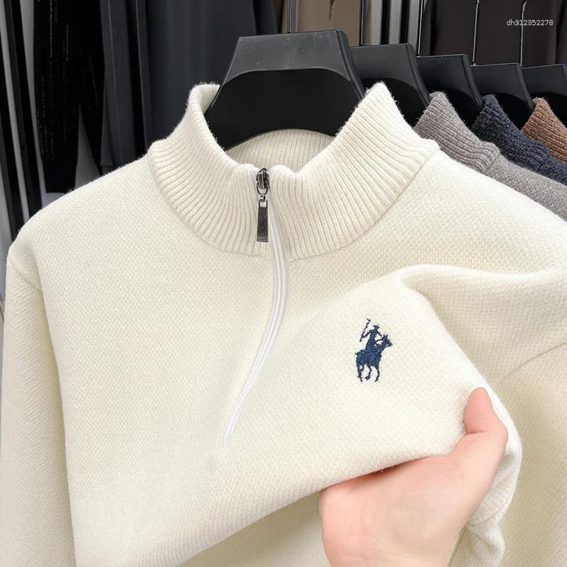 Men's Sweaters Stand Up Collar Zipper Autumn Winter Exquisite Embroidery Pullover Knitwear Luxury Brand Thickend Fashion Velvet Sweater