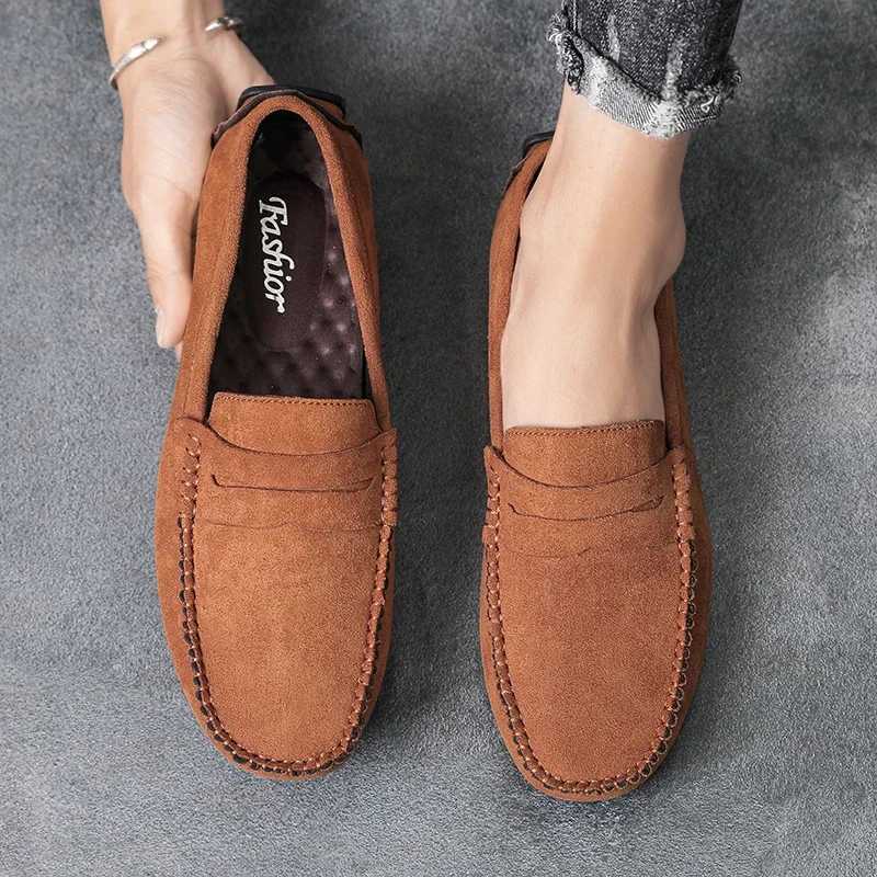 Fion Suede Leather Men Casual Shoes Cfortable Man Loafers Lightweight Lazy Boat Shoes Breathable Slip on Man Driving Shoes Y250707