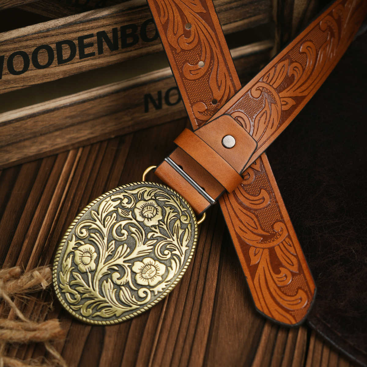 Men Women-Western-Cowboy-PU Leather-Belts - Vintage Belt Floral Engraved Buckle Belt for Jeans W250120