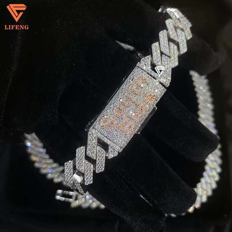 Iced 14mm 2-Row White Gold Plated Hip Hop Style Solid 925 Silver Rapper Cuban Link Chain Necklace Moissanite Diamond Necklace