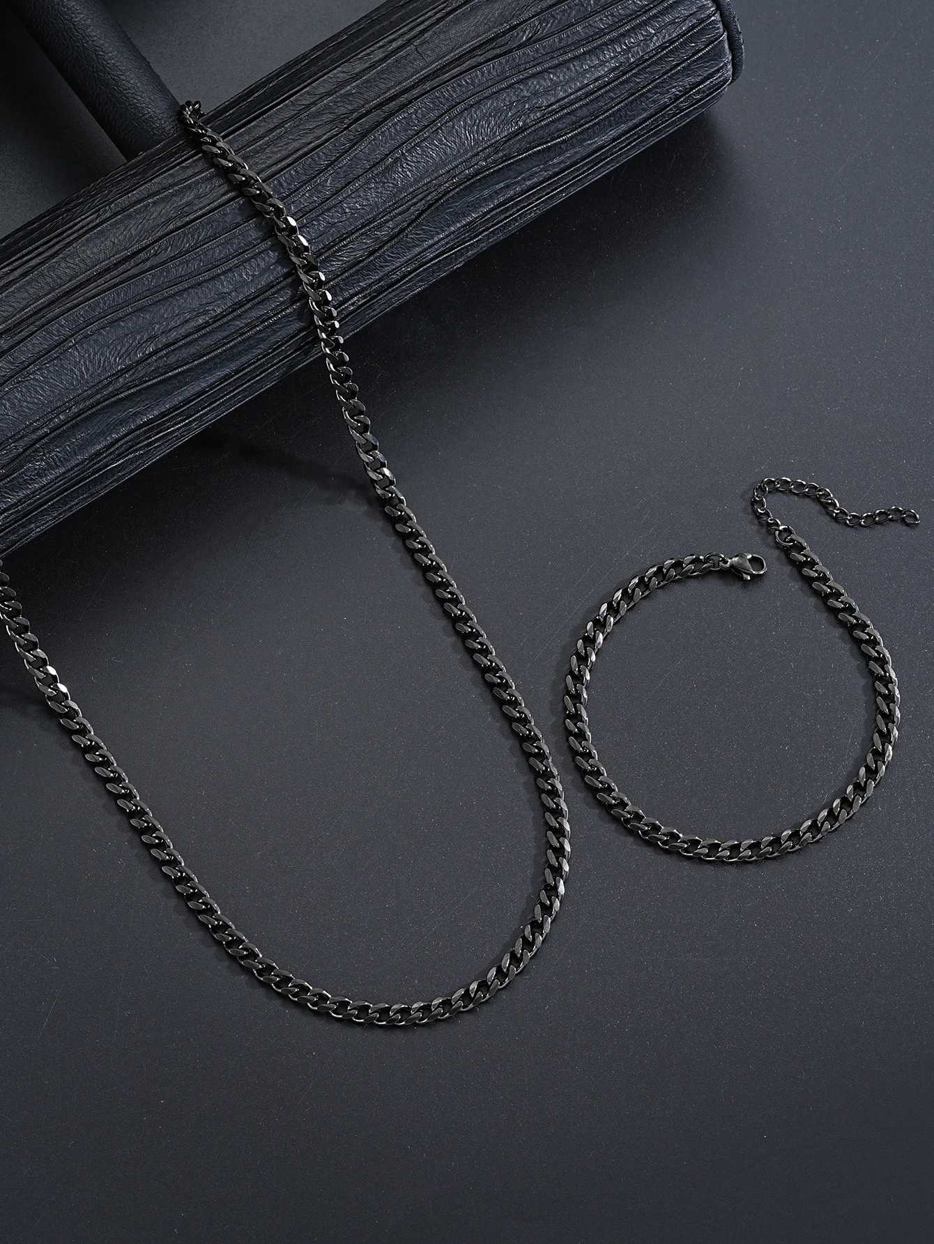 2024 Punk Stainless Steel Gold Color Rope Necklace Bracelet Set Fashion Minimalist Jewelry Set for Men Women Unisex Simple Gift XJ250707