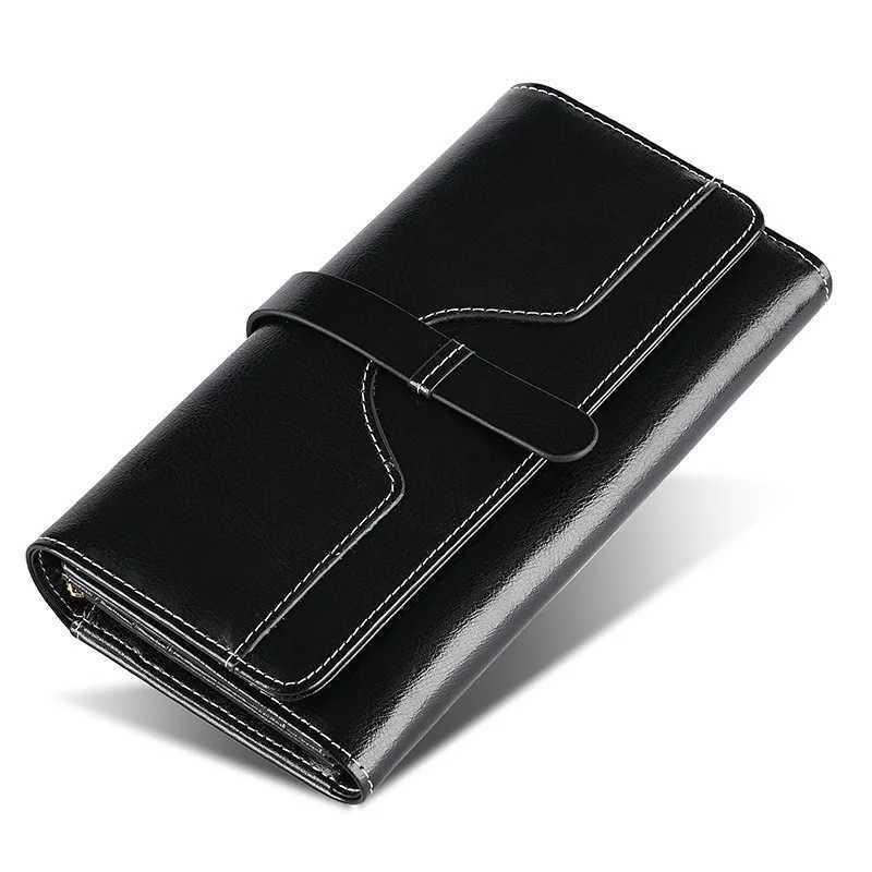 Genuine Leather Wallet Ladies High-end LG Cluh Oil Wax Leather Mens Multi-functional RFID Anti-theft B Wallets Y250707