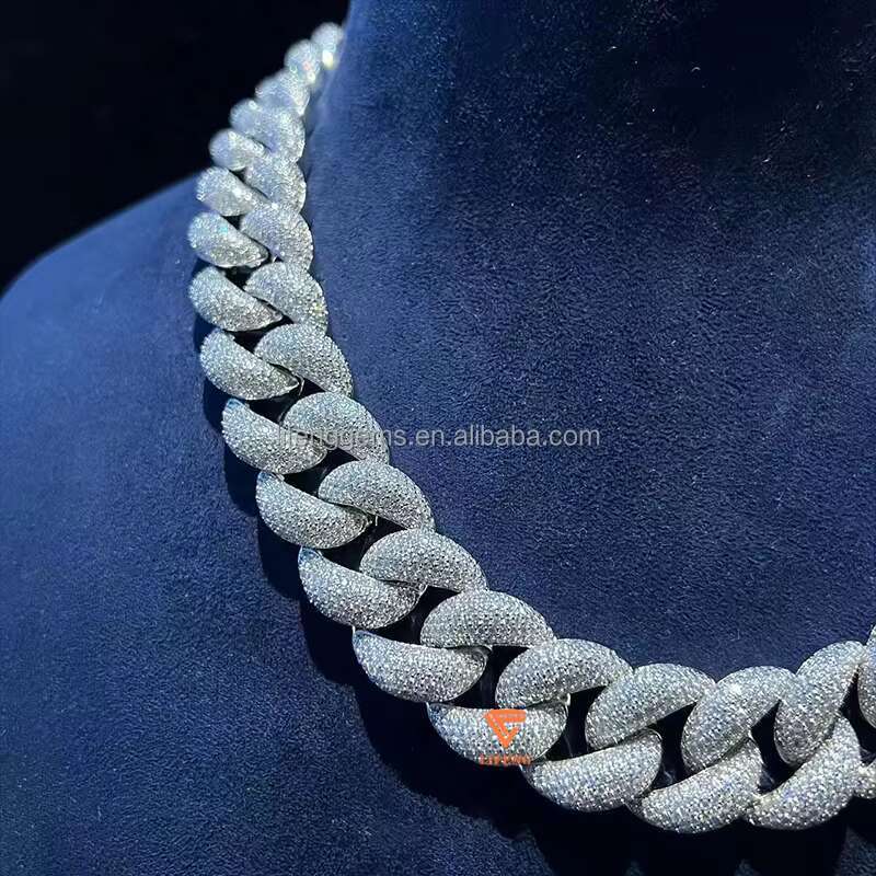 15mm 7-Row Cuban Chains VVS Moissanite Diamond Hip-hop White Yellow Gold Plated Necklace Jewelry for Gifts Engagements Parties