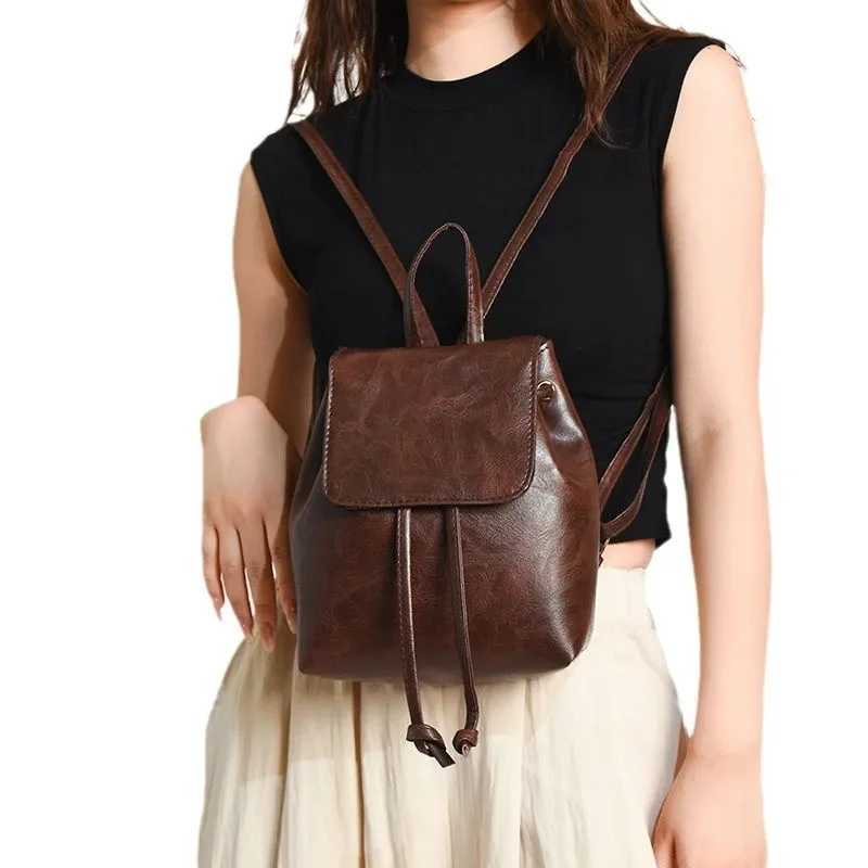 Artistic Brown Miniature Drstring Wens Backpack Spring Summer 2025 New Style Versatile Single Shoulder Bag Y250707