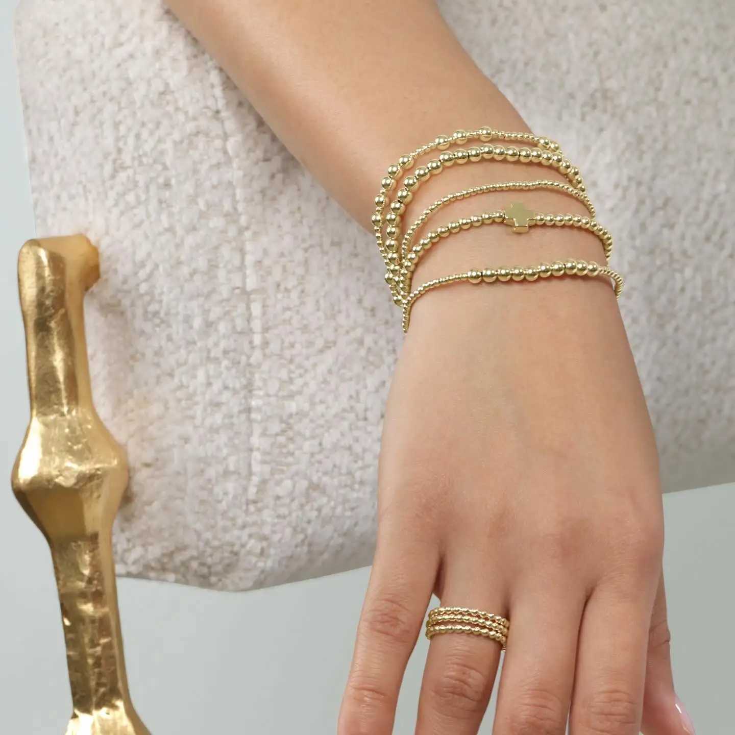 18K Gold Plated Beads Bracelet Christian Cross Bracelets for Women Stackable Jewelry Designer Pulseras Luxury Hypoallergenic XJ250707