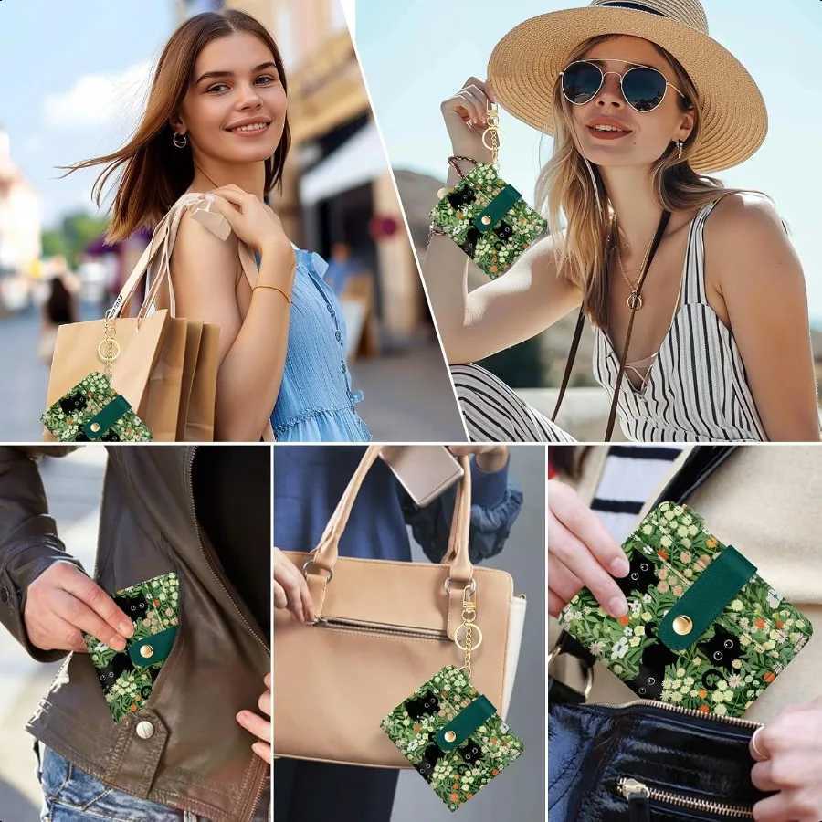 Black Floral Rfid Wen Wallet Small Slim Thin Wallet PU Leather Bifold C Zipper Coin Pocket ID Window for F Y250707
