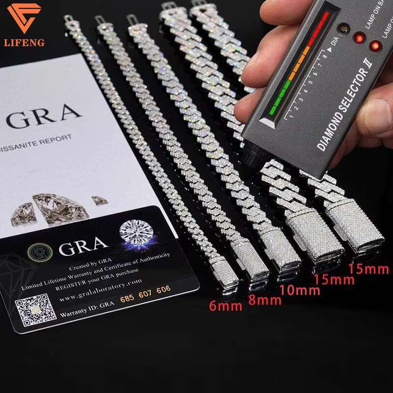 Hot Selling Pass Diamond Tester 925 Solid Silver 14mm Two Rows Iced Out Hip Hop Jewelry Vvs Moissanite Diamond Cuban Link Chain