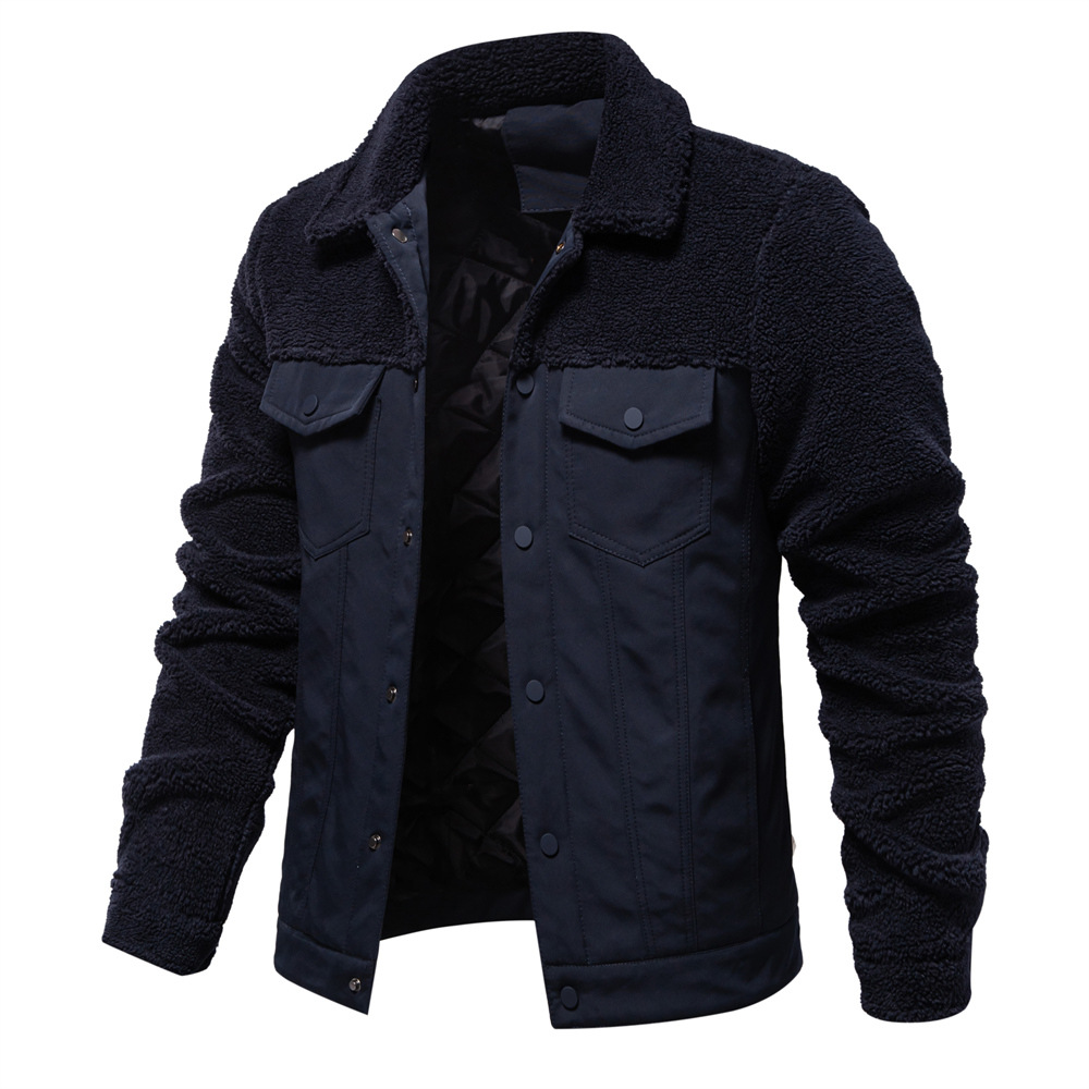 2025 autumn and winter new men's spliced jacket casual high-quality men's lamb wool jacket jacket