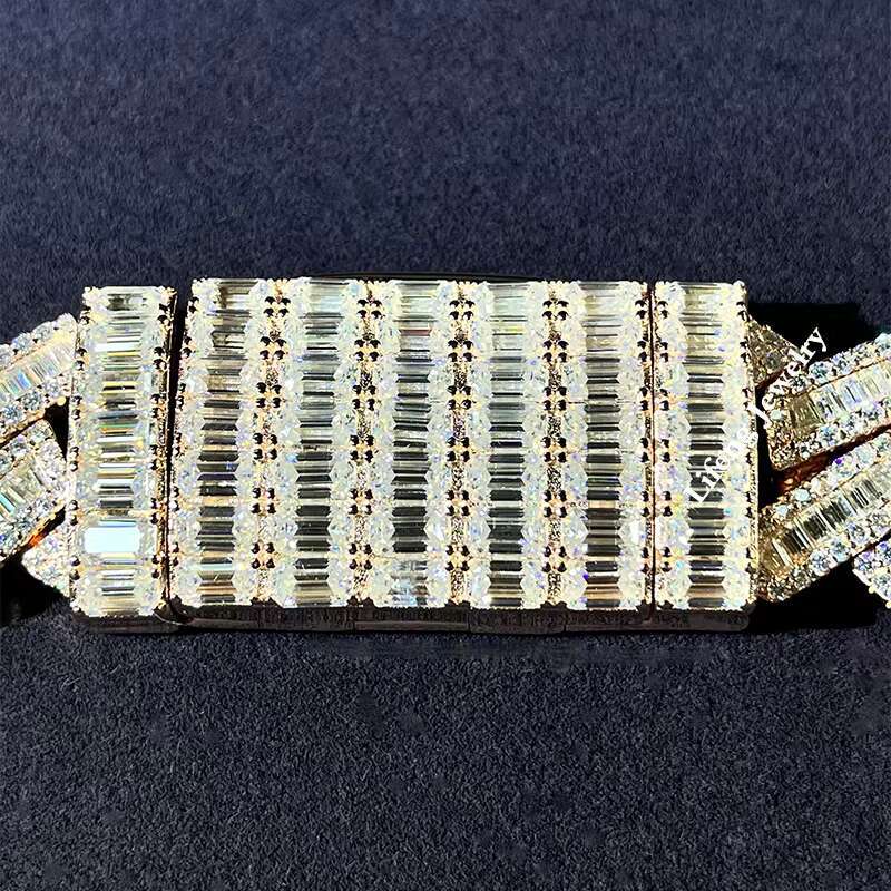 Customization baguette Moissanite Diamond Cuban Necklace Full Iced Out Hiphop Cuban Link Chain Pass the Diamond test Necklace