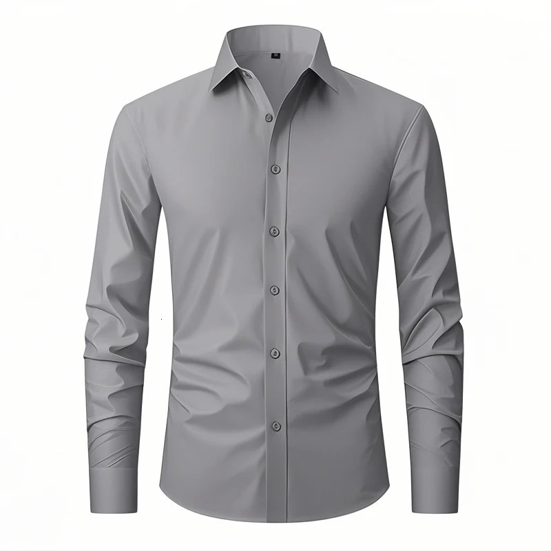 Mens Formal Shirts Long Sleeve Solid Color Anti-Wrinkle Stretch Fashion Business Free Slim Fit Office Social White Shirt 250704