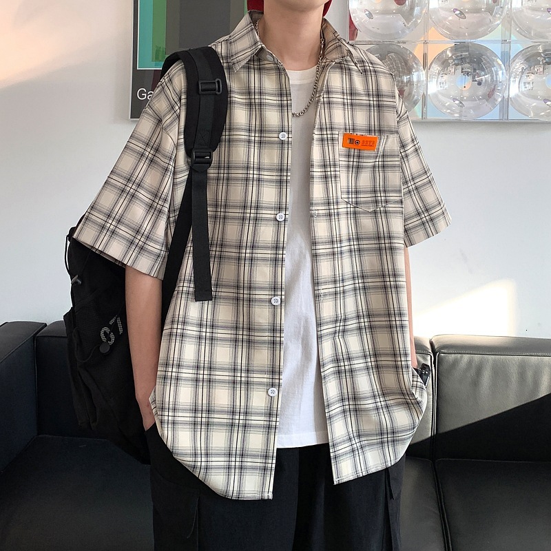 Short Sleeve Designer Short Sleeves Shirt Men High-end Summer Thin Trendy Japanese Style Men's Jacket Design Sense Niche Plaid Shirt