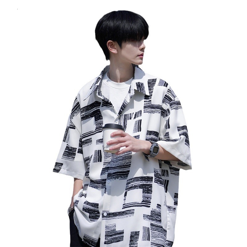 Plaid Designer Short Sleeves Print Short Sleeve Shirt For Men Summer High-end Cool Half Sleeve Shirt Plus Size Loose Ice Silk Thin Jacket