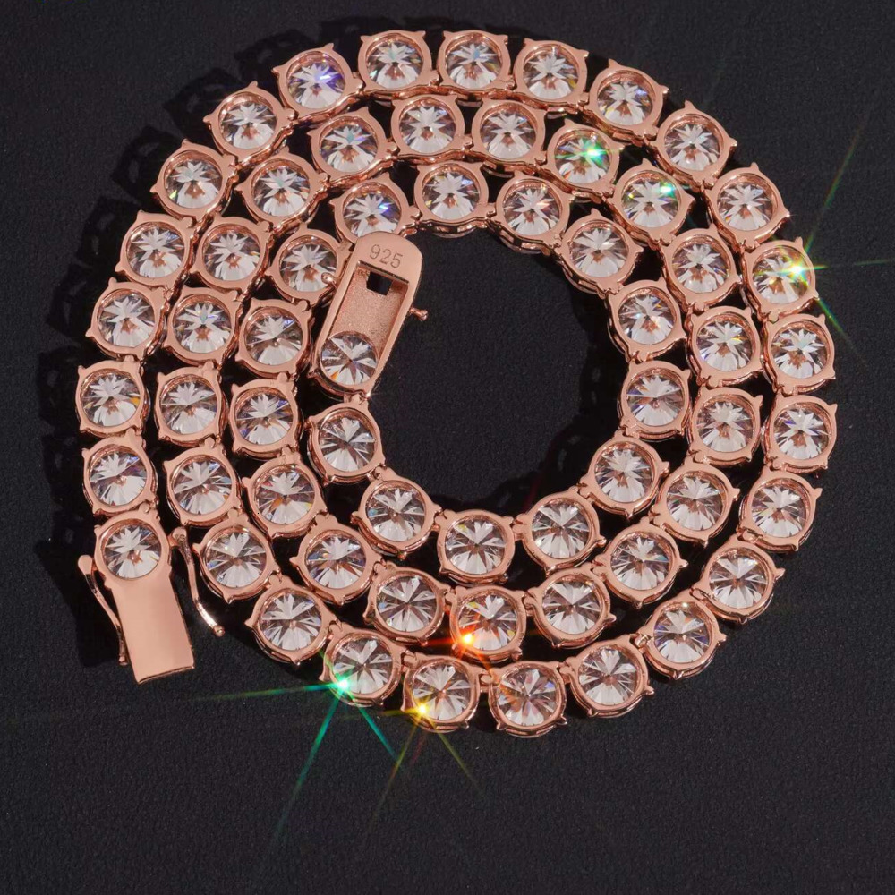 GRA Hip Hop Jewelry Solid 925 Pure Silver Brilliant Cut VVSD Colorful 8mm Necklace Full Diamond Moissanite Tennis Chain