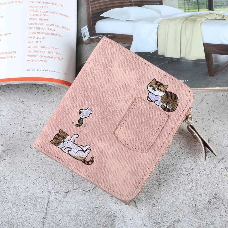 Embroidery Wen Short Wallet Zipper Coin Purse Short Wens Wallet Kaii Mini Cards Holder Cluh for Girl Womens Wallets Y250707