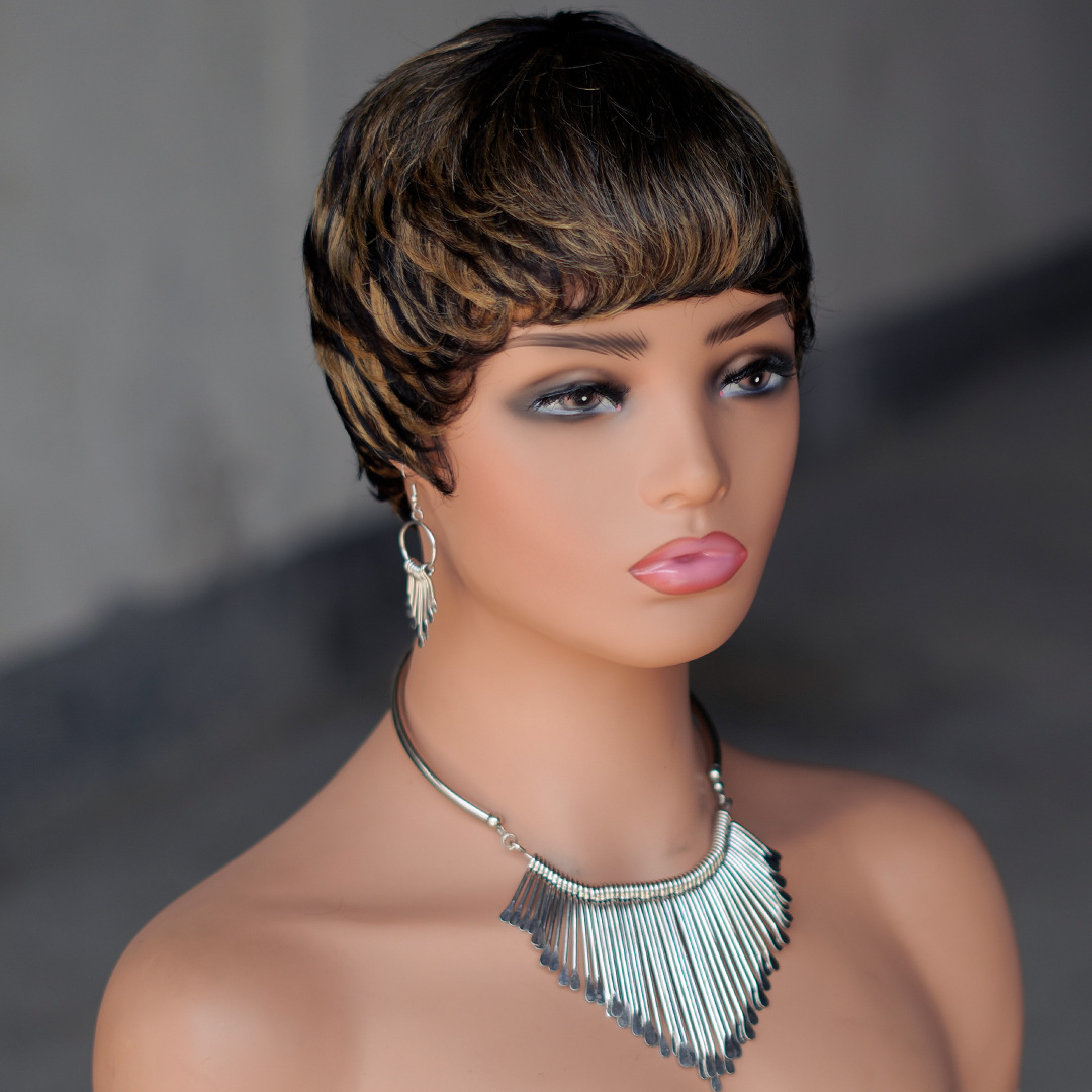 Human Hair Capless Wigs 1B# 1B# 30# 27# Color 100% Human Hair Machine-made Wig Pixie Hair