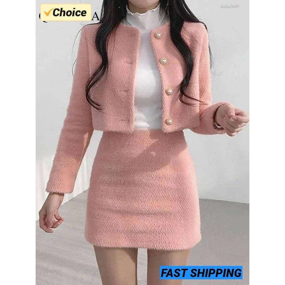 Spring Summer Korean Fashion Sweet Womens Suit with Skirt Two Piece Set for Women Dress Sets Matching Outfit Elegant Tweed 240708